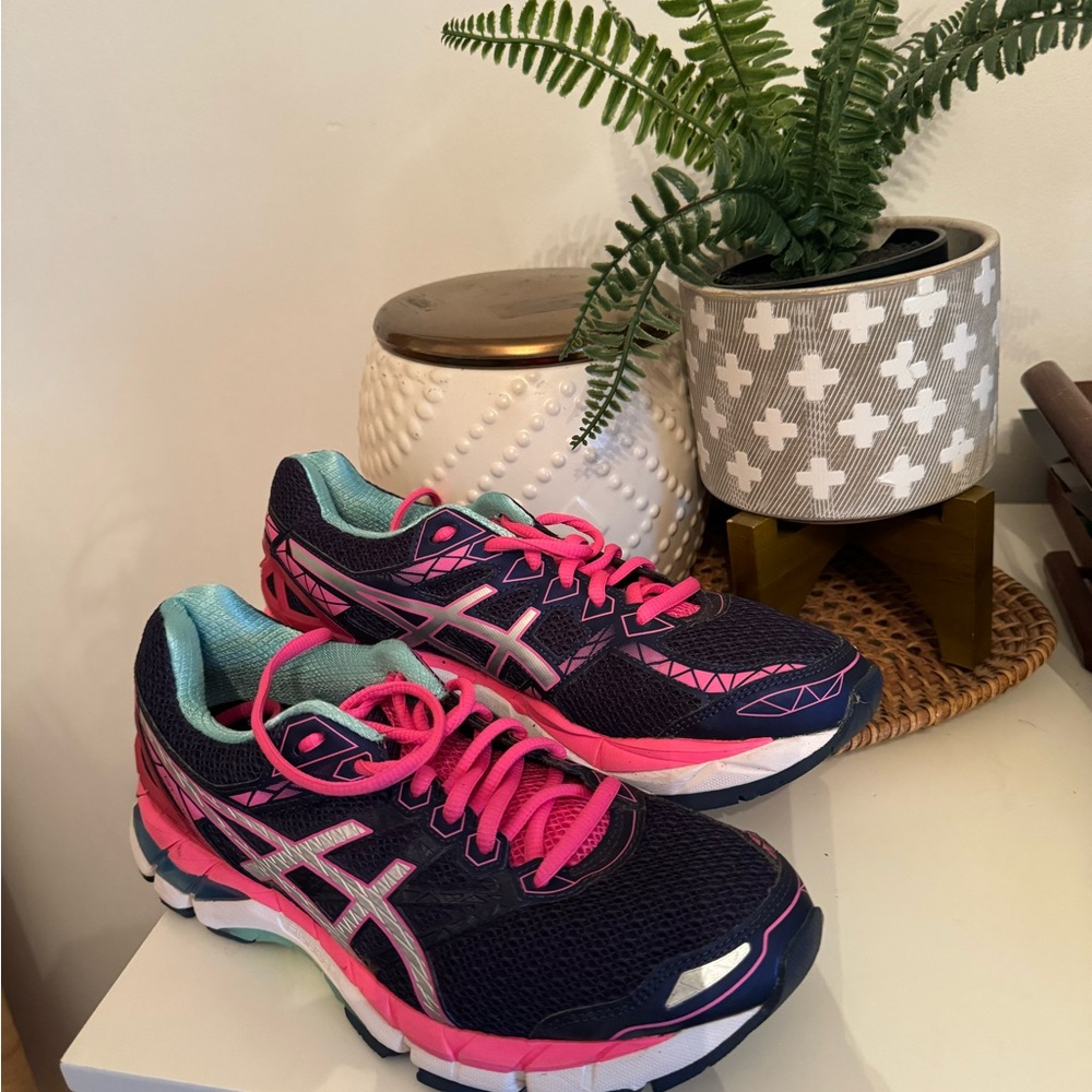 ASICS Women's Running Shoes - Navy Blue, Pink, and Teal